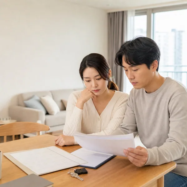 전세 계약갱신청구권 행사기간과 갱신 조건을 확인하는 한국인 임차인 부부