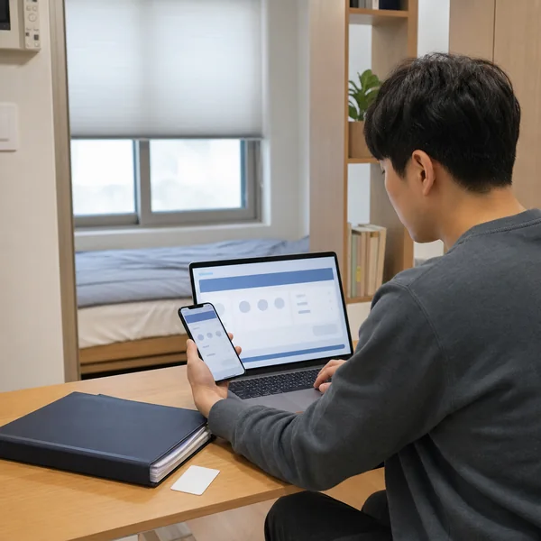 정부24에서 온라인 전입신고를 진행하는 한국인 임차인