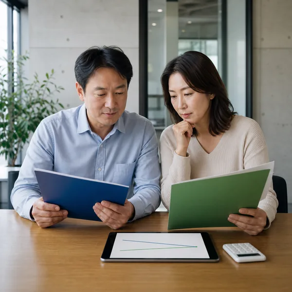 기존 대출 유지와 대환대출의 손익분기점을 비교하는 한국인 부부