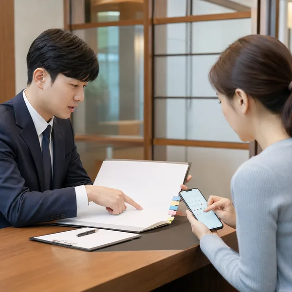 중도상환수수료 면제조건과 약정 조항을 상담받는 한국인 금융소비자