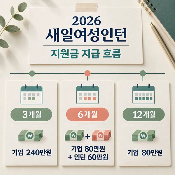 새일여성인턴 3개월과 고용유지 6개월 12개월의 지원금 지급 흐름