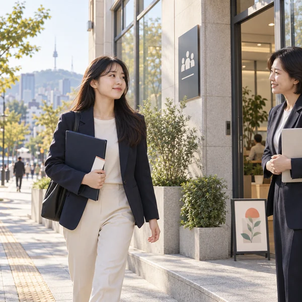 청년도전지원사업 이수 후 취업 준비를 위해 상담센터를 나서는 한국 청년